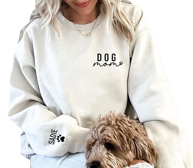 Up2ournecksinfabric, Custom Dog Mom Sweatshirt - Women's Paw Sweatshirt Gift for Dog Lover Grey | Amazon (US)
