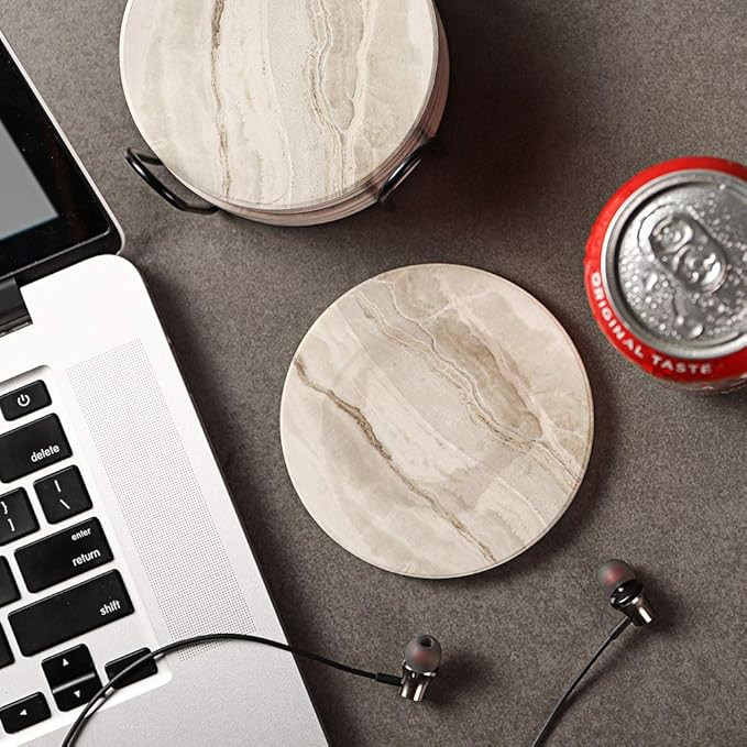 LIFVER Drink Coasters with Holder, Absorbent Coaster Sets of 6, Marble Style Ceramic Drink Coaste... | Amazon (US)