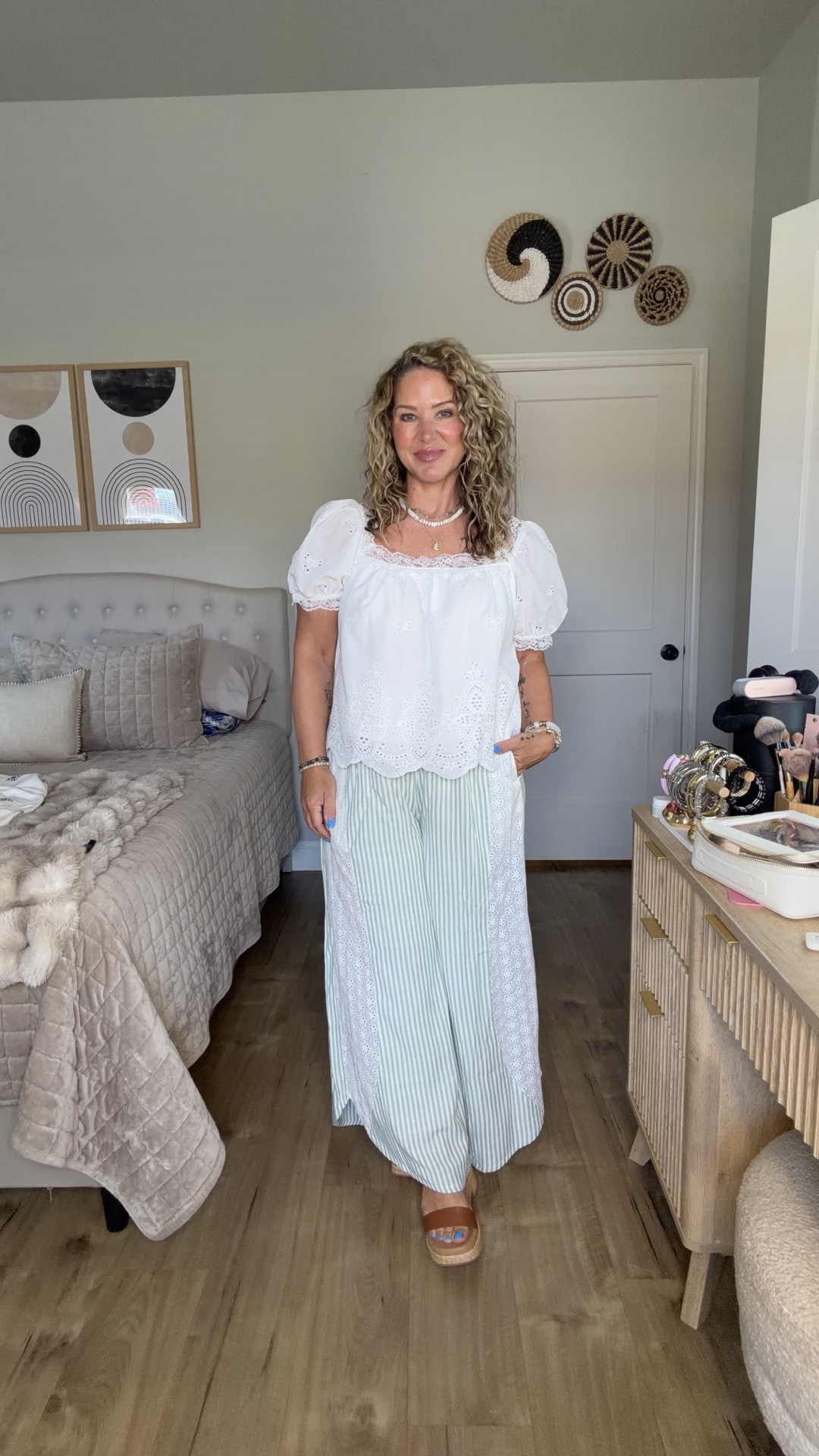 White top size large
Green stripe pants size medium 
Boho top and black shorts size large 
Orange top size large 
Denim shorts size 31
Pink top size medium 
White skort size large 
Denim top and linen shorts size large
Army green top and khaki pants size medium

#LTKOver40 #LTKPetite #LTKMidsize
