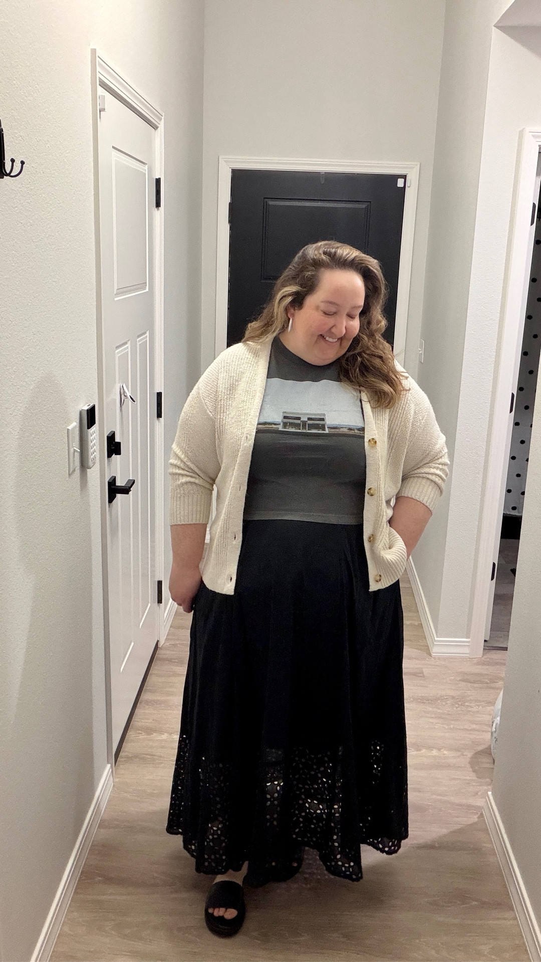 Is it winter, spring, or summer? No one knows. 

I got this plus size eyelet skirt in black and you can style it so many ways! I paired it with a boxy cropped top and everyone thought it was a dress. I got a lot of compliments. 

This cardigan is a must-have to transition into spring as well. 

#rebekahelizstyle 

#LTKSeasonal #LTKPlusSize #LTKootd