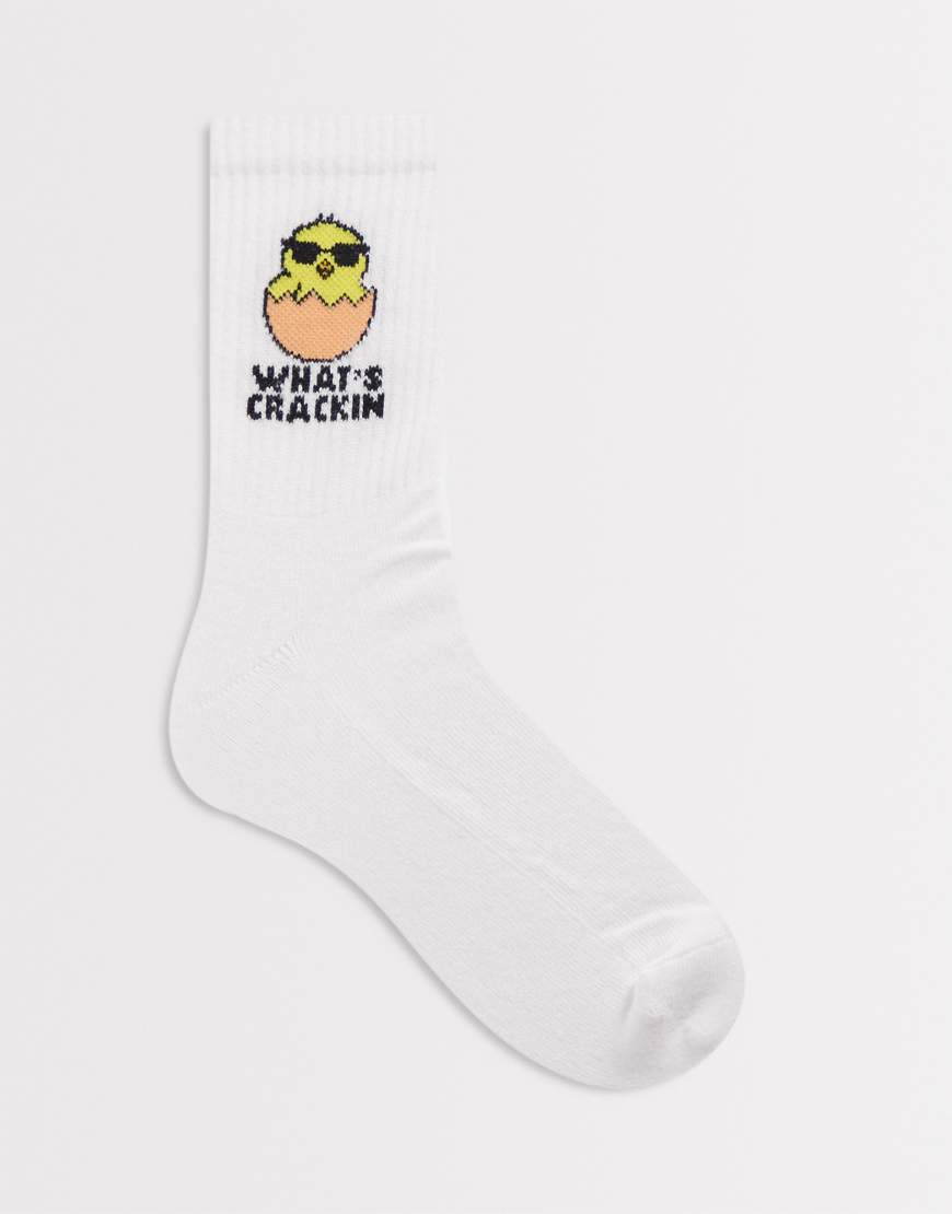 ASOS DESIGN sock with chick graphic in white | ASOS (Global)