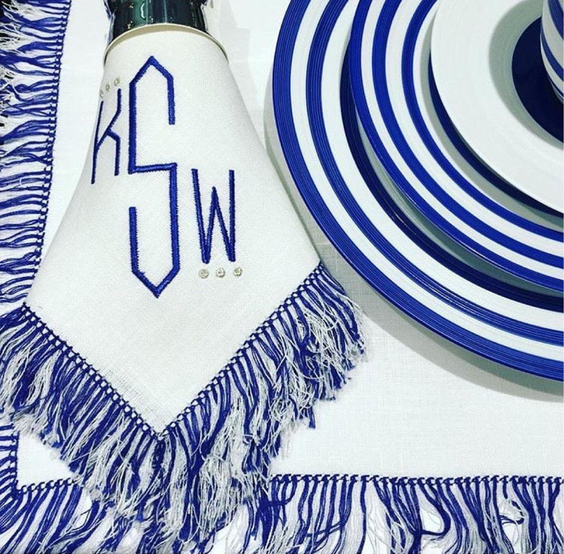 Blue and White, Fringe, stripes and a monogram - four of my favorite things in one table!

#LTKParties