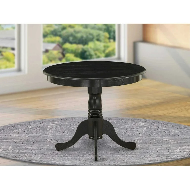 East West Furniture Antique Round Rubber Wood Dining Table in Wirebrushed Black | Walmart (US)