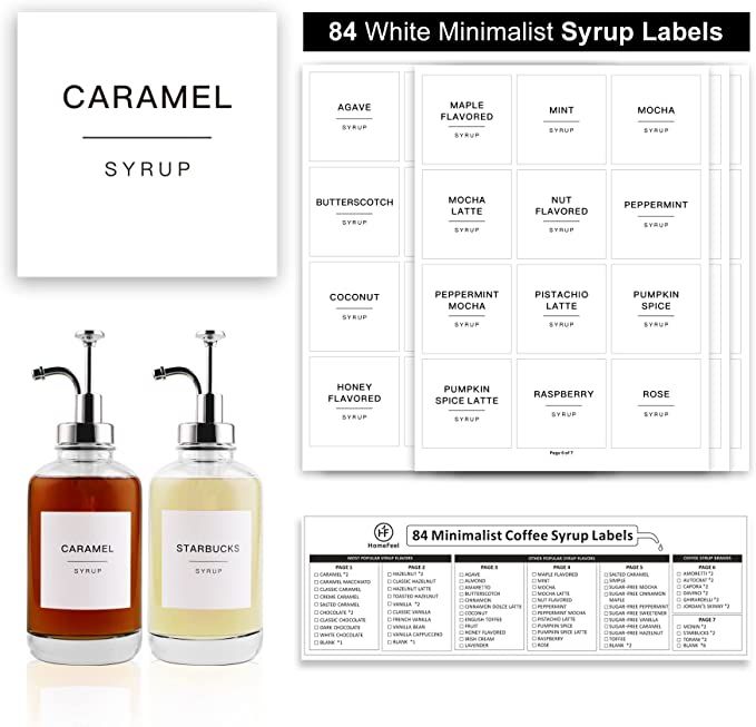 84 Coffee Syrup Labels for Coffee Bar Accessories, Minimalist Fancy Decor for Coffee Station, Ess... | Amazon (US)
