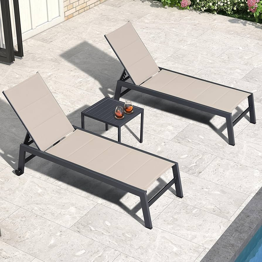 PURPLE LEAF Outdoor Chaise Lounge Set of 2 Aluminum Patio Lounge Chair with Wheels and Side Table... | Amazon (US)