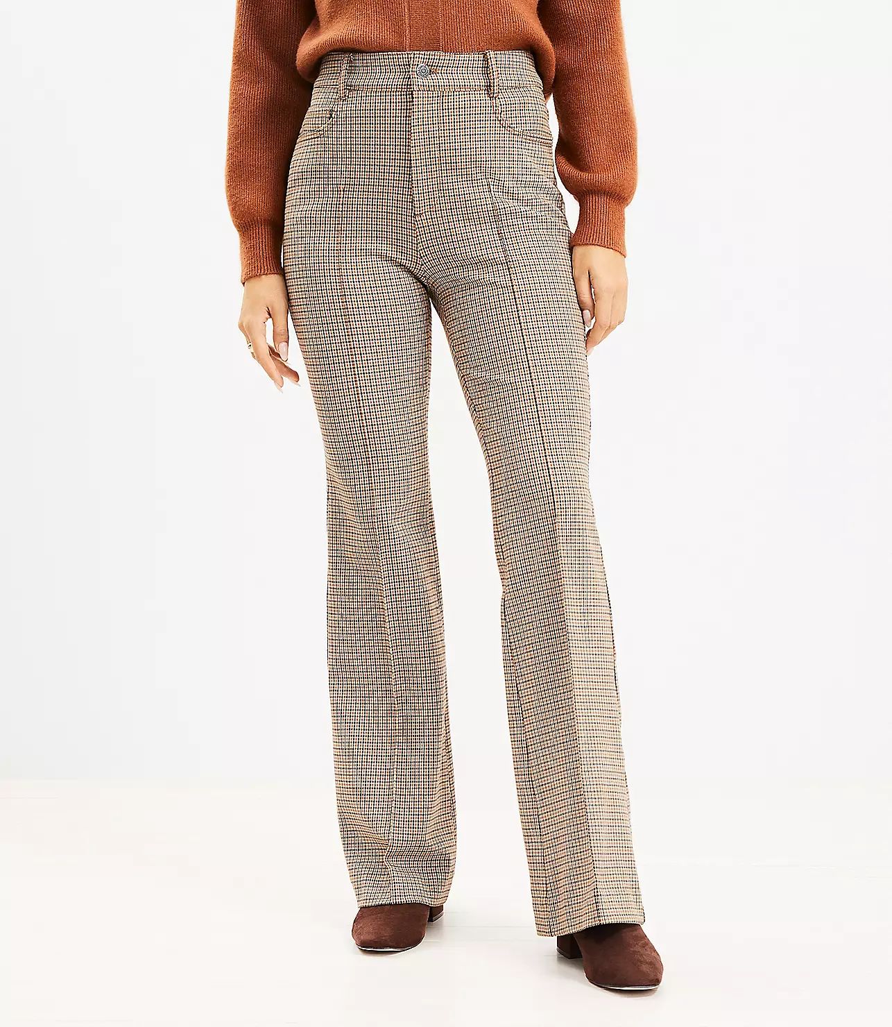 Curvy Five Pocket Flare Pants in Plaid Bi-Stretch | LOFT