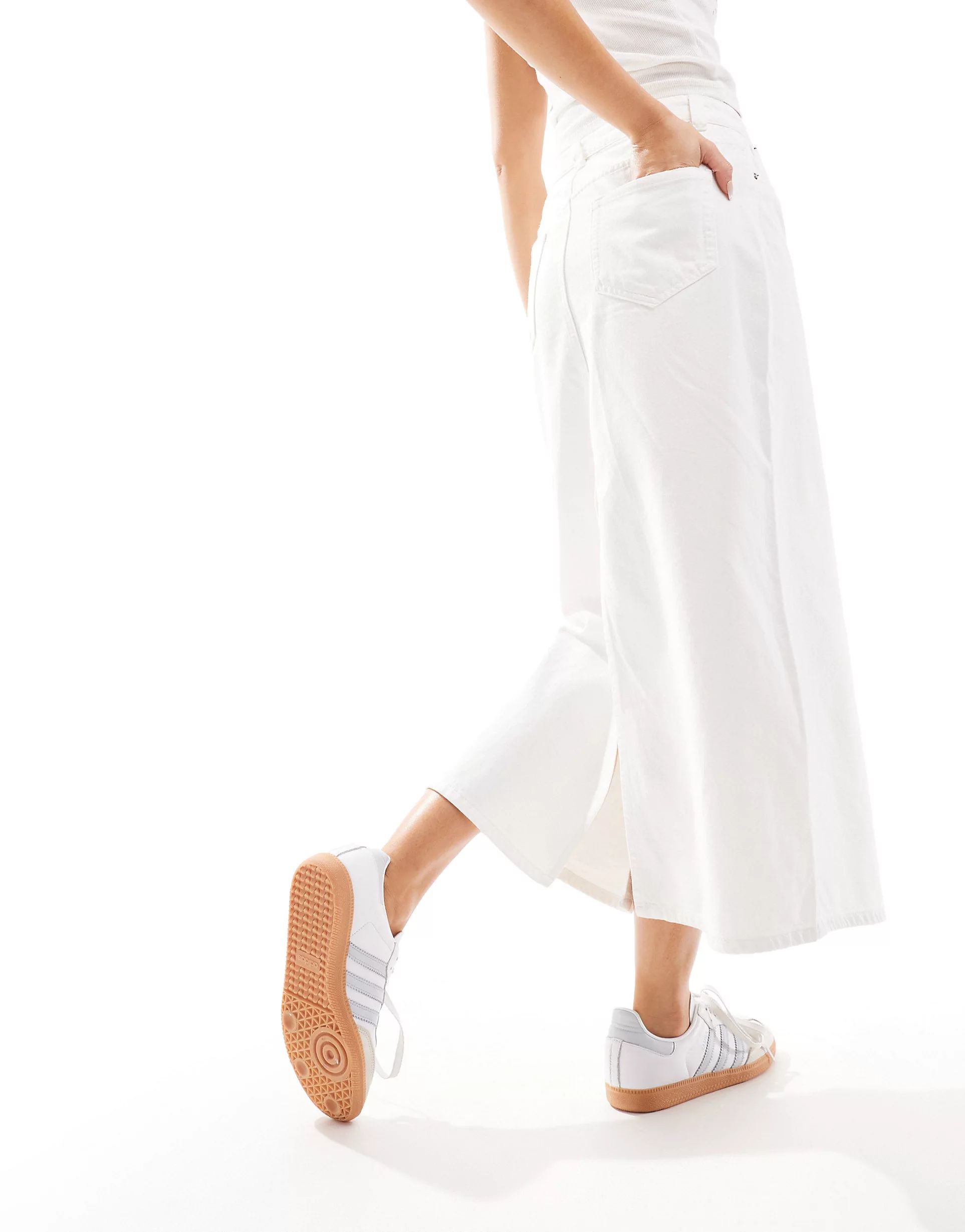 Pimkie split detail distressed denim maxi skirt in white | ASOS (Global)
