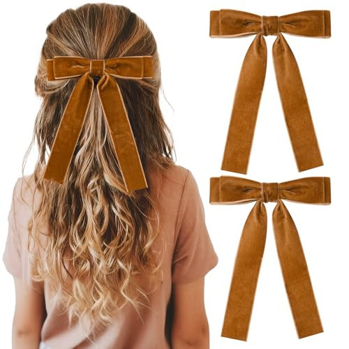 2PCS Brown Velvet Bows Girls Hair Clip Ribbon Accessories for Baby Toddlers Teens Kids | Amazon (US)