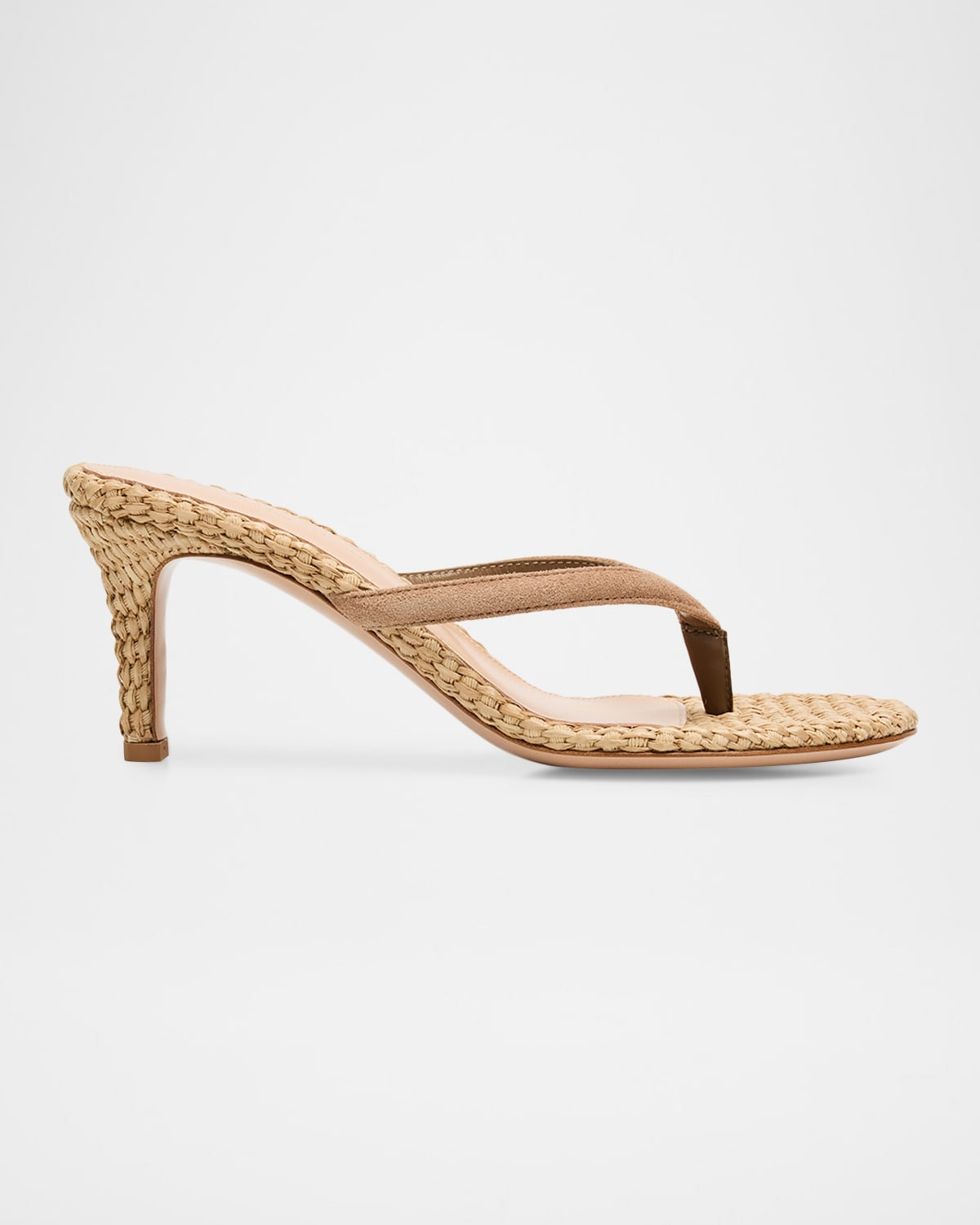 70mm Calypso Suede and Raffia Heeled Thong Sandals | Neiman Marcus