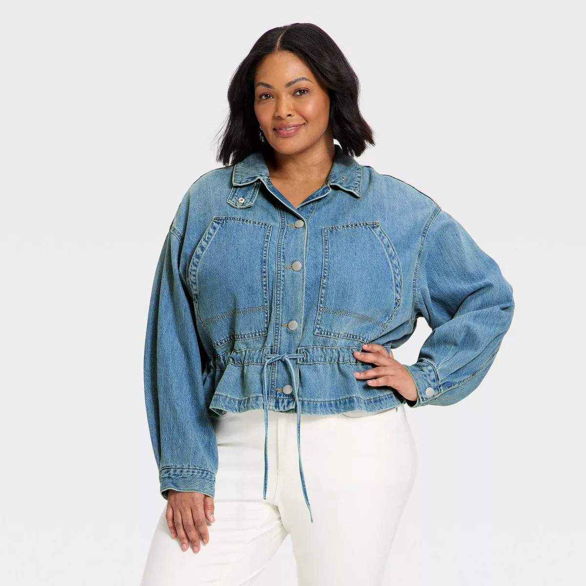 Women's Cinched Denim Jacket - Universal Thread™ Light Wash 3X | Target
