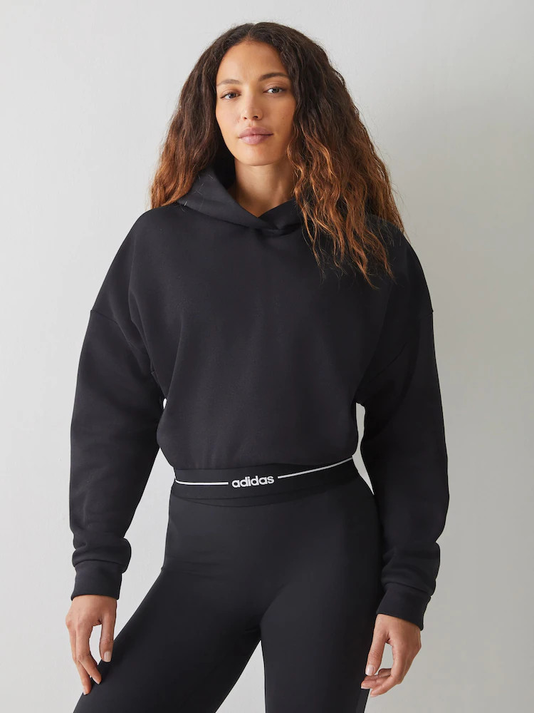 adidas Black Hyperglam Cropped Hoodie | Next US