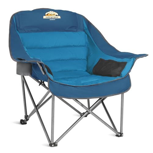 Colegence Oversized Padded Camping Chairs, Portable Folding XL Lawn Chairs for Outdoor, Fishing, Beach, Adults, Heavy Duty 400 Pound Capacity, with Side Pocket, Cup Holder (Blue) | Amazon (US)