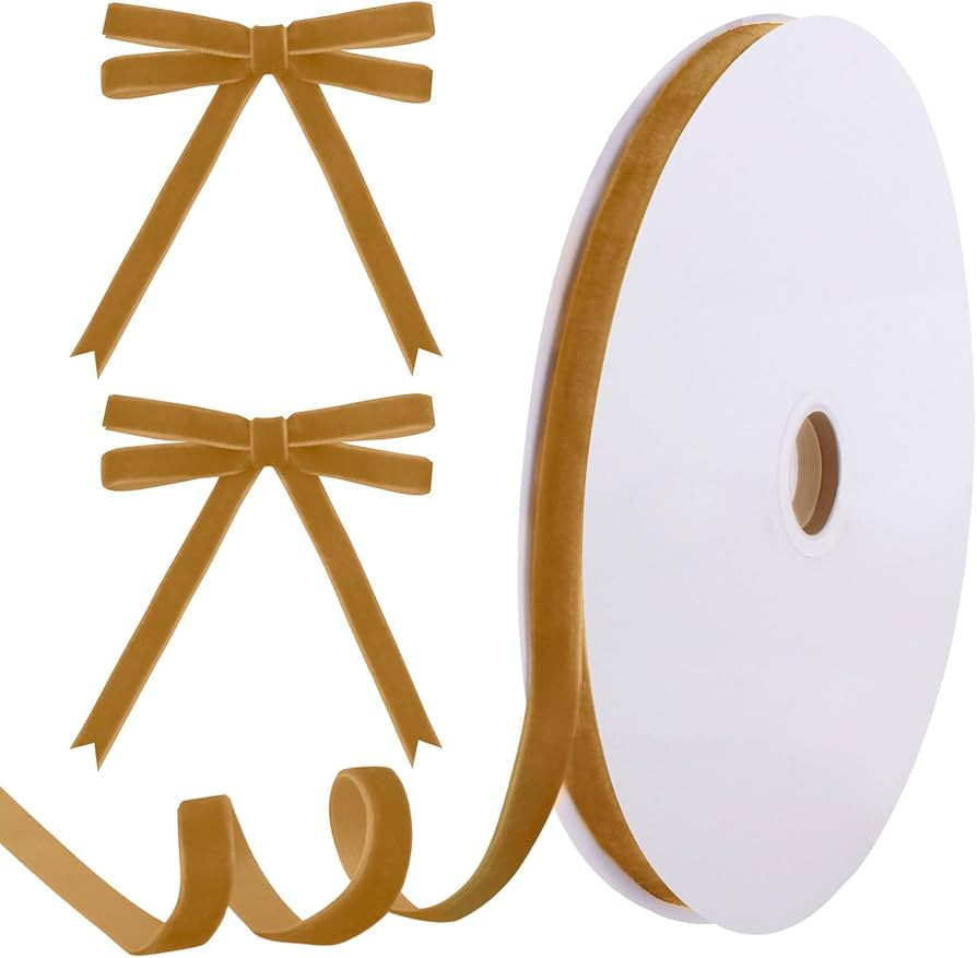 25 Yards Khaki Velvet Ribbon for Christmas Tree,3/8 Inch Velvet Christmas Ribbon for Gift Wrappin... | Amazon (US)