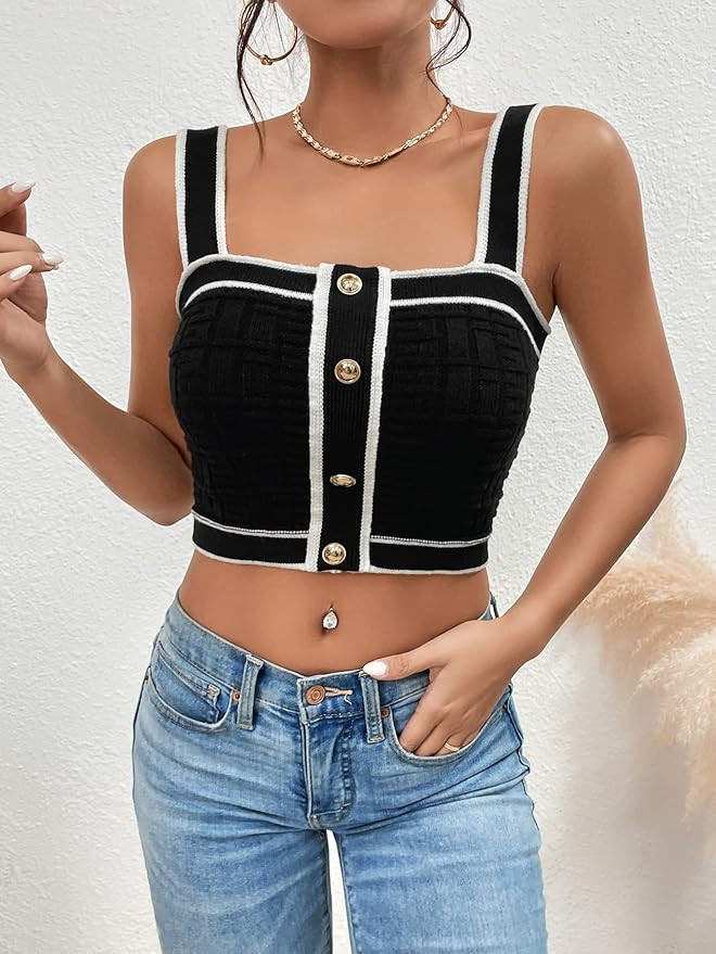 SweatyRocks Women's Sleeveless Ribbed Knit Spaghetti Strap Crop Cami Tank Top | Amazon (US)