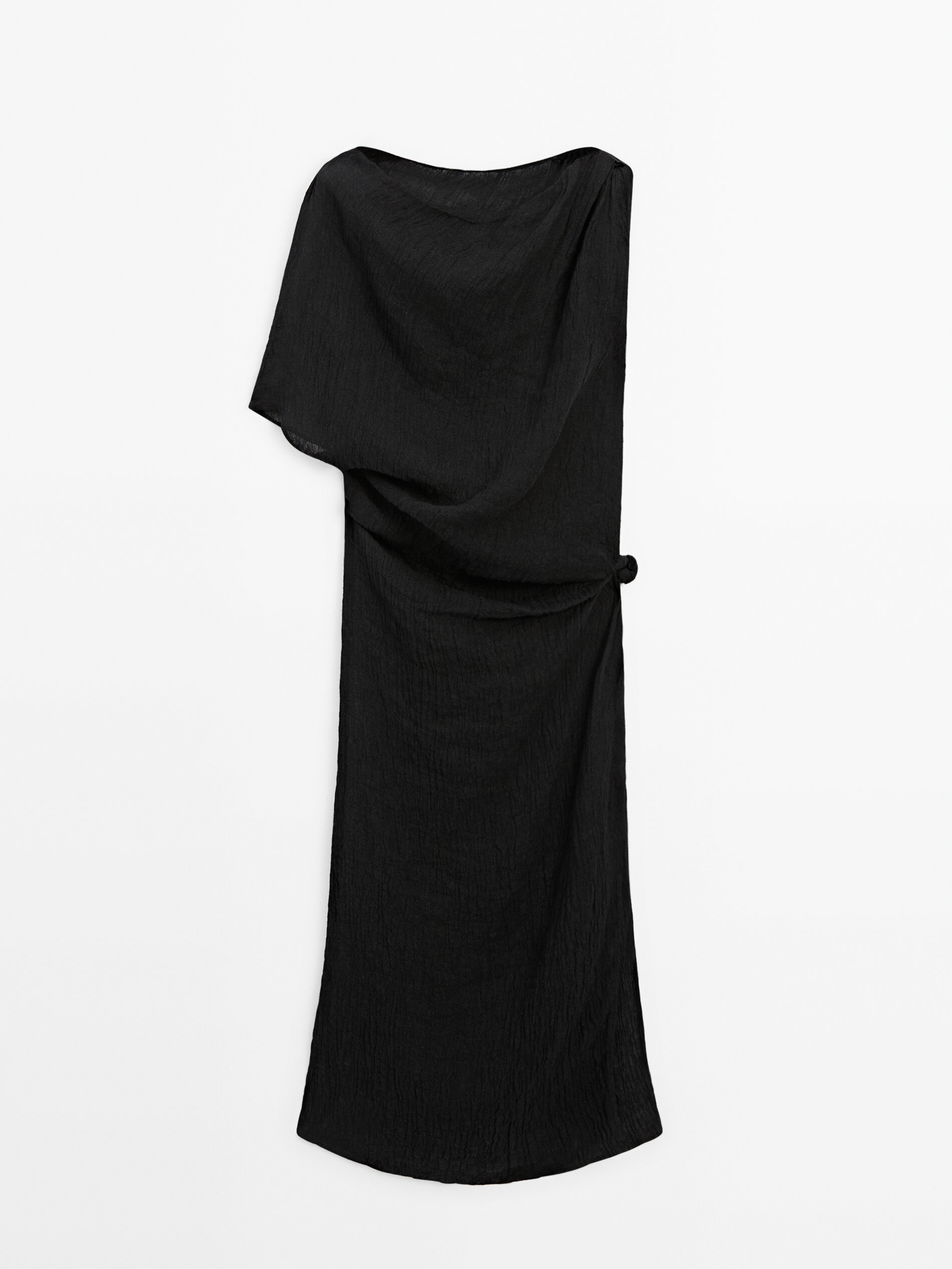 Linen midi dress with asymmetric neckline | Massimo Dutti UK