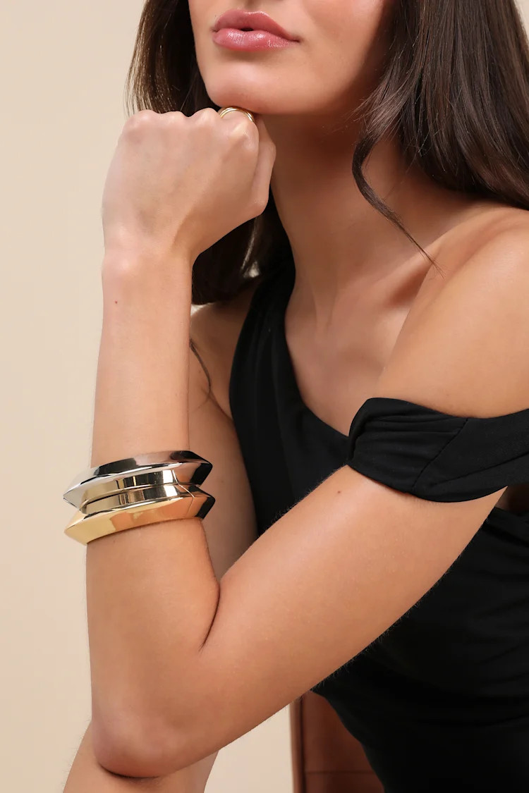 Confident Presence Gold and Silver Two-Piece Cuff Bracelet Set | Lulus