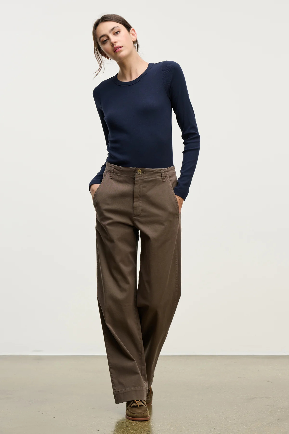 DEN STRETCH COTTON TWILL WIDE LEG PANT | Velvet by Graham & Spencer