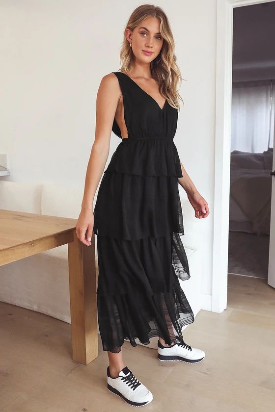 Gonna Be Alright Black Striped Tiered Sleeveless Maxi Dress | Lulus (US)