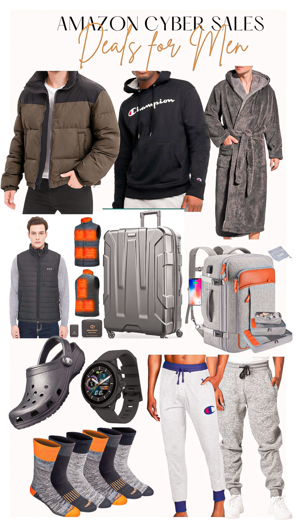 Amazon cyber deals 
Deals for Men 🎁

Men’s gift guide, men’s winter coat, men’s sweatshirt, men’s robe , men’s vest, heated vest, cyber sales, luggage, men’s travel backpack, crocs, men’s shoes, men’s fitness watch, men joggers, men’s pants , men’s socks 

#LTKGiftGuide #LTKCyberWeek #LTKmens