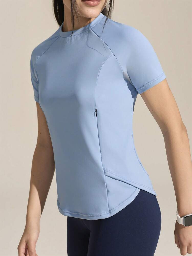 Exploreva Women's Solid Color Round Neck Raglan Sleeve Minimalist Design Outdoor T-Shirt Tank Top Women's Gym Top Short Sleeve Athletic Top | SHEIN