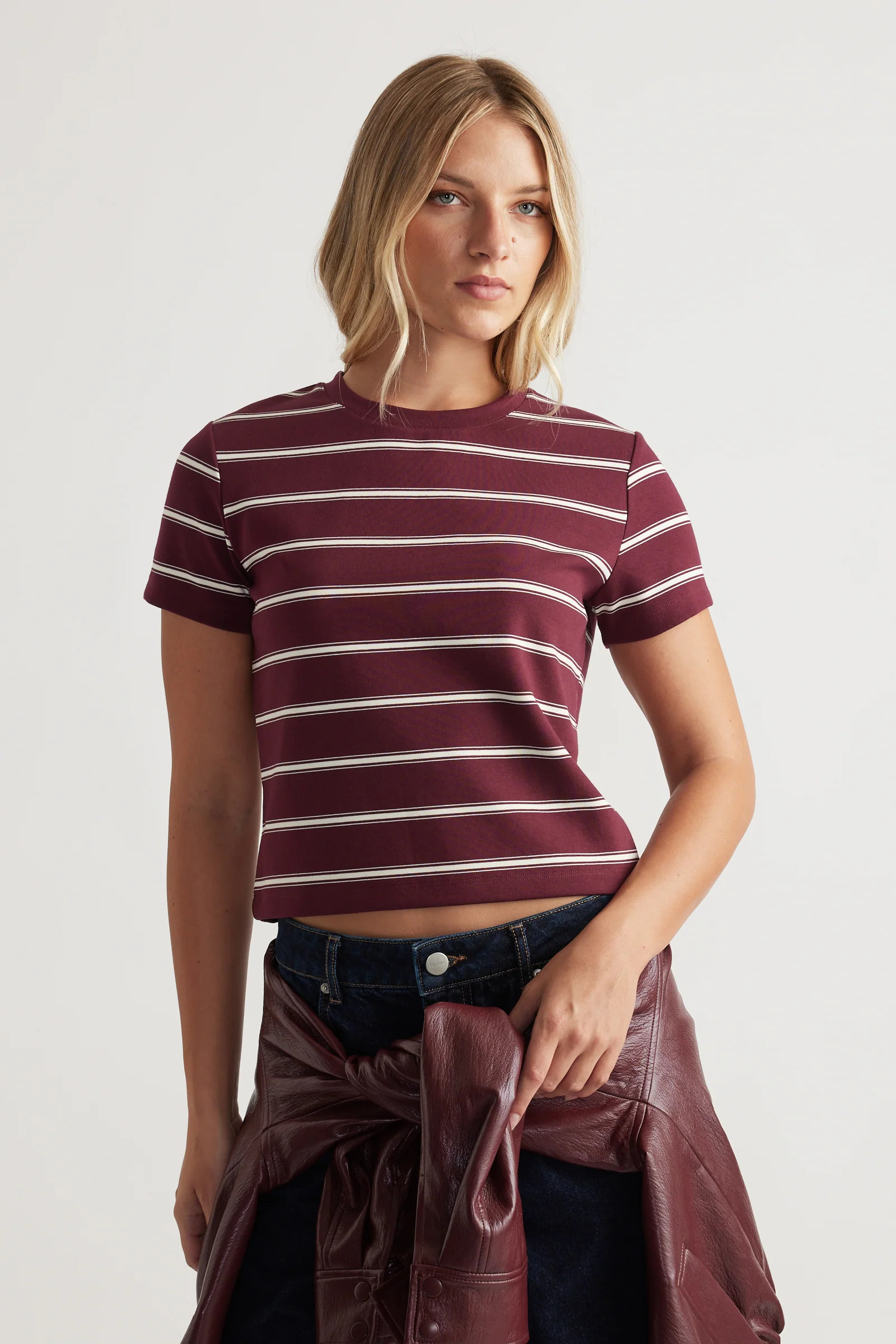 Dillon Stripe Mini Tee - Plum Ivory Stripe | DECJUBA