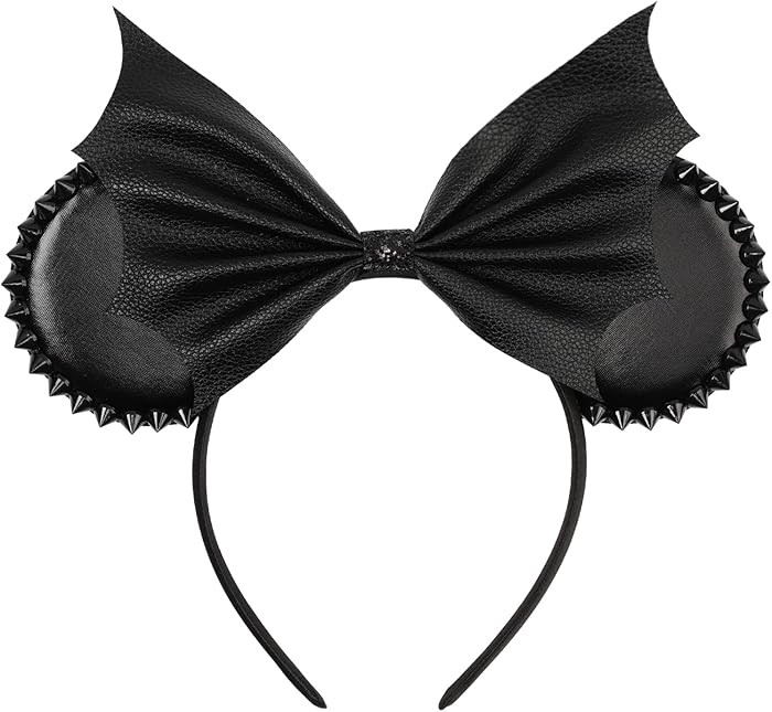 Bianbai - Diadema de orejas de rat\u00f3n de cuero sint\u00e9tico negro con alas de murci\u00e9la... | Amazon (US)