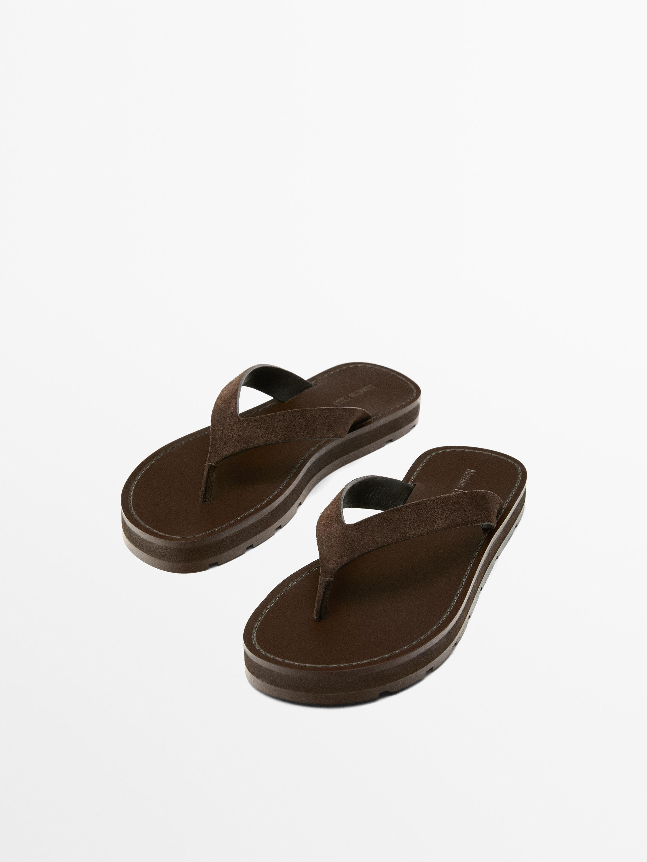 Leather toe divider sandals · Brown · Flatâ Sandal | Massimo Dutti | Massimo Dutti US