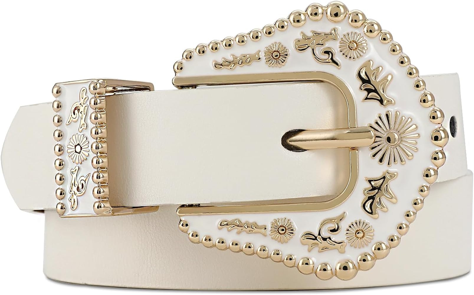 Women's Leather Belt Vintage Western Cowboy Style Buckle Waist Belt for Pants Jeans Dresses | Amazon (US)