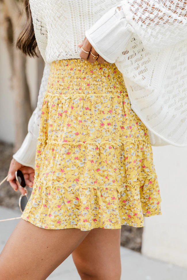 Never Slow Down Yellow Floral Mini Skort | Pink Lily