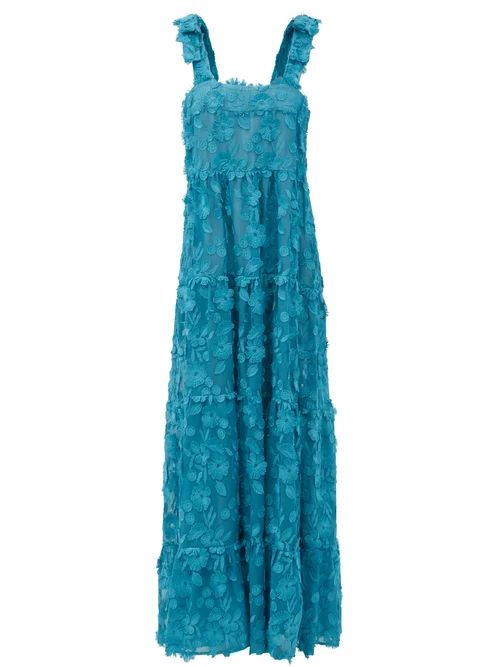 Dodo Bar Or - Lima Floral-appliqué Cotton-voile Maxi Dress - Womens - Blue | Matches (US)