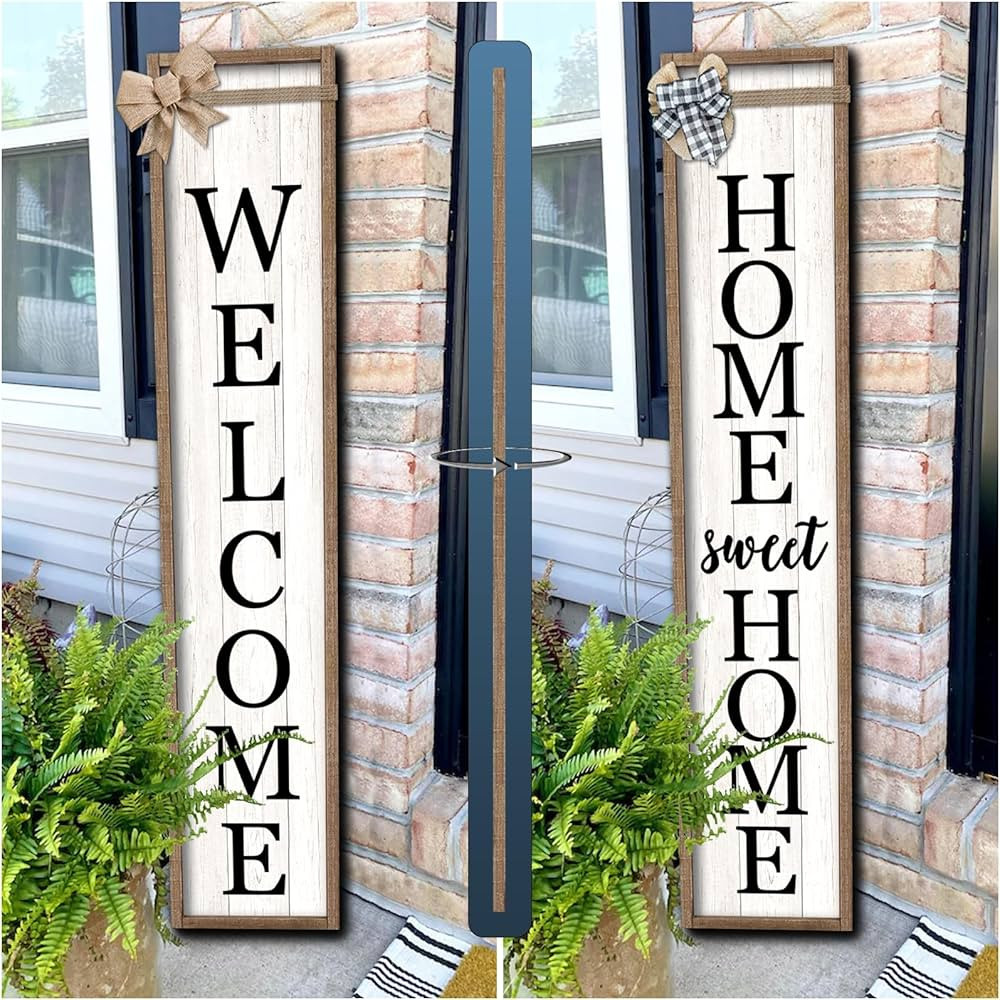 Outdoor Welcome Sign for Front Porch Standing Large 2 Sided 45"X9" Wooden Frame Tall Vertical Lea... | Amazon (US)