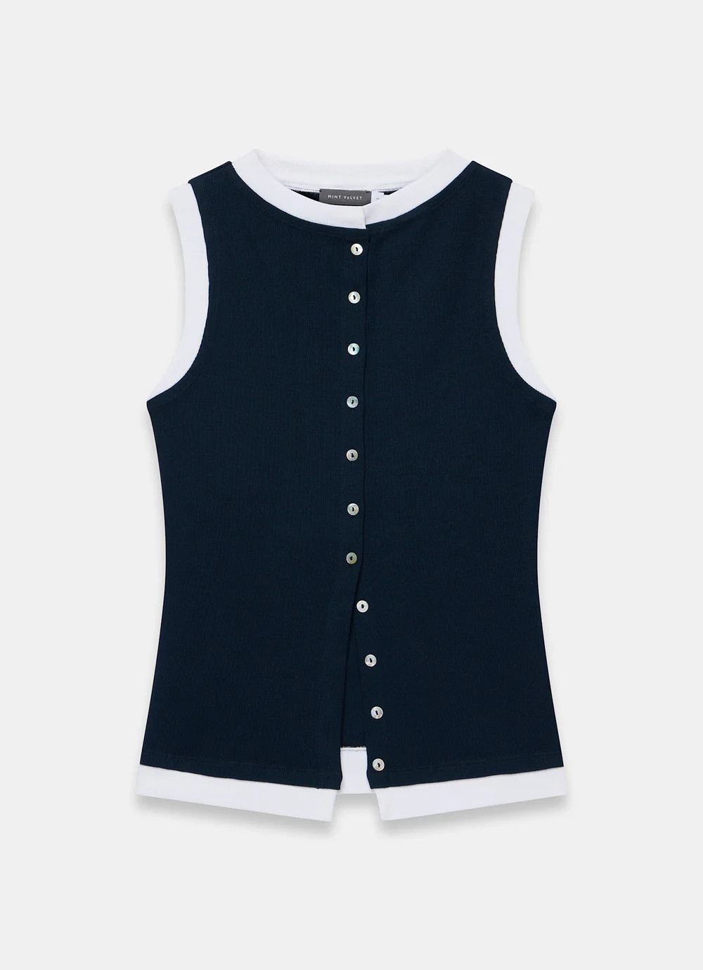 Navy Cotton Blend Sleeveless Top | Mint Velvet