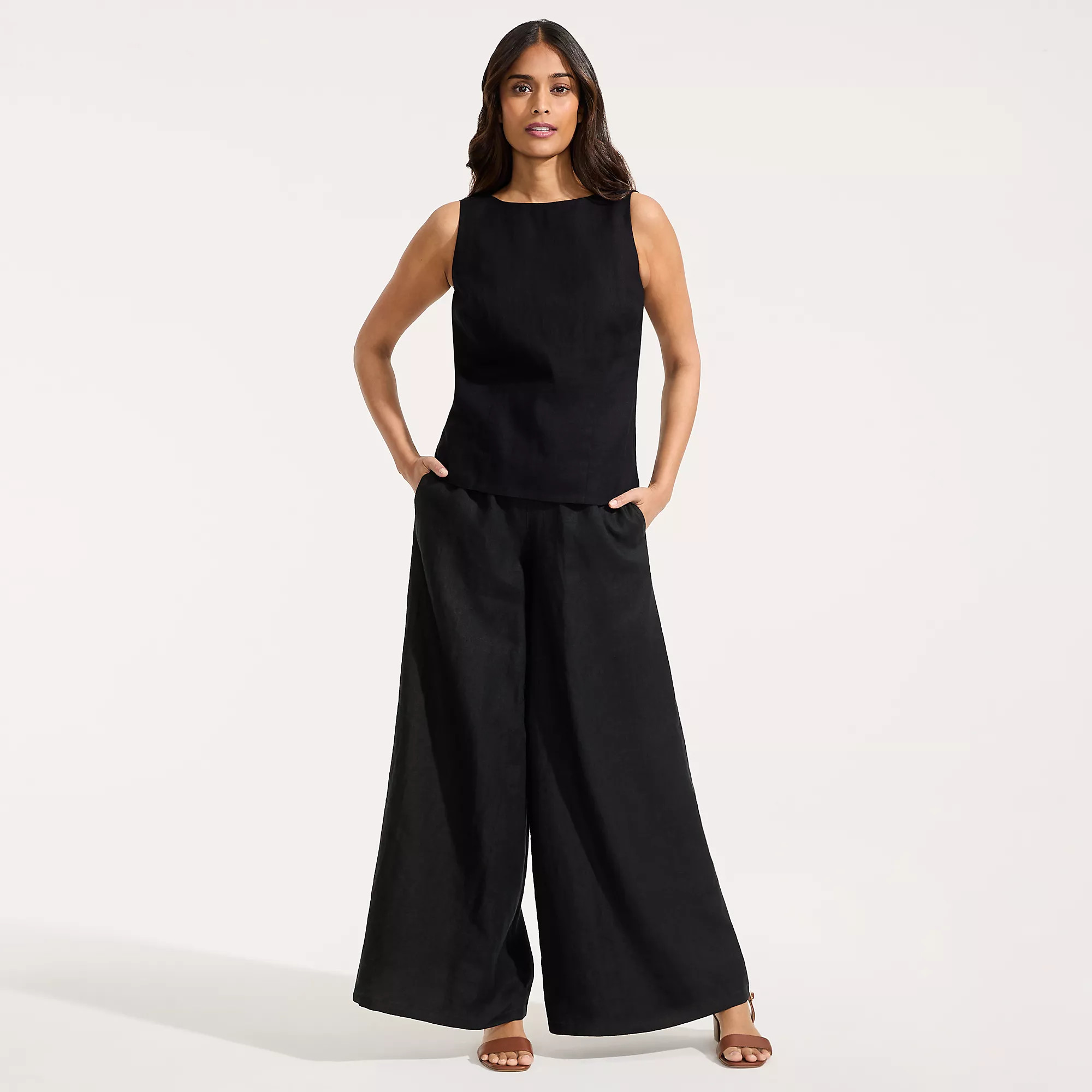 Women's Linen High Rise Palazzo Pants - Set Bottom | Lands' End (US)