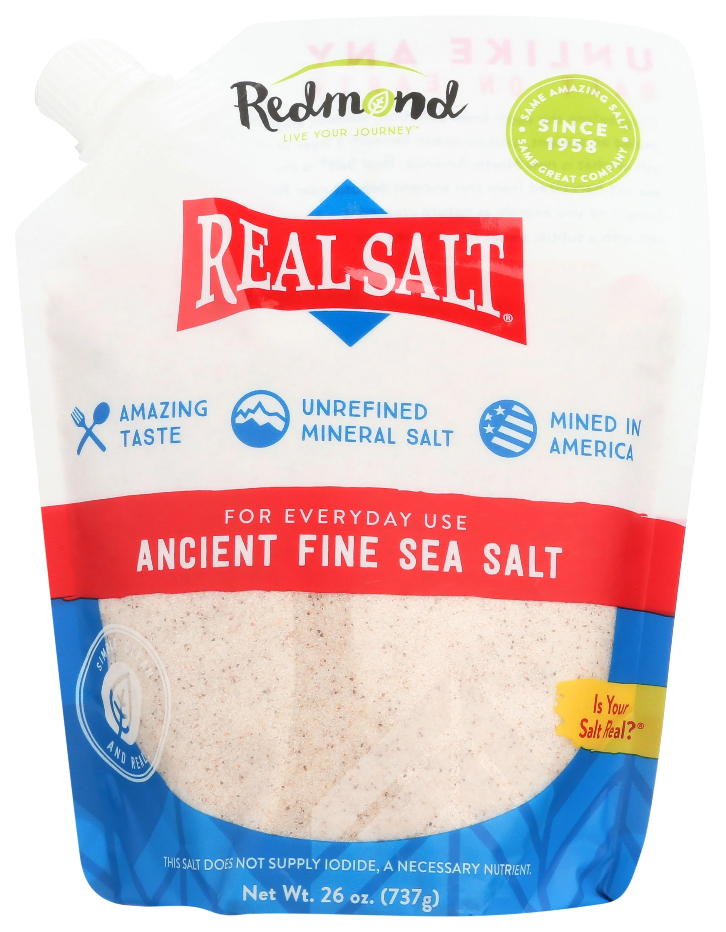 REDMOND Real Sea Salt - Natural Unrefined Gluten Free Fine, 26 Ounce Pouch (1 Pack) | Walmart (US)