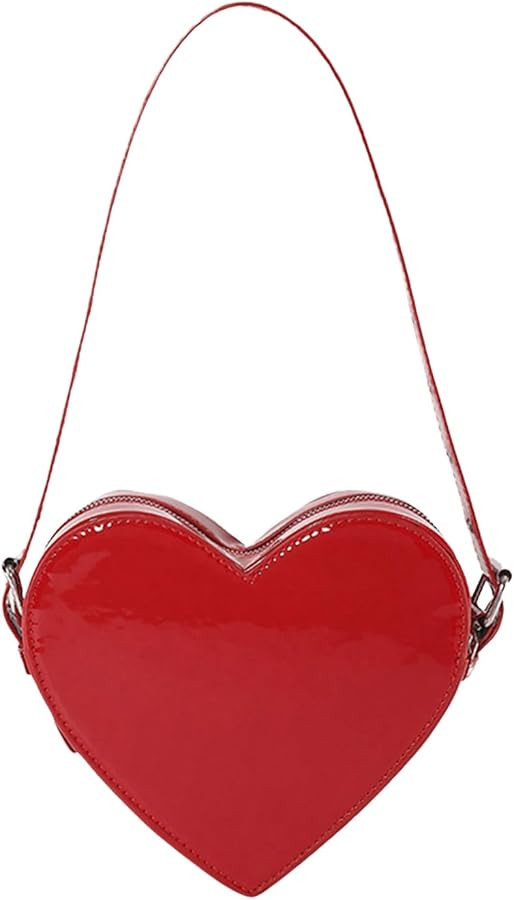 QWINEE Women's Cute Heart Shaped Shoulder Bag Zipper Small Novelty Handbag with Adjustable Strap | Amazon (US)