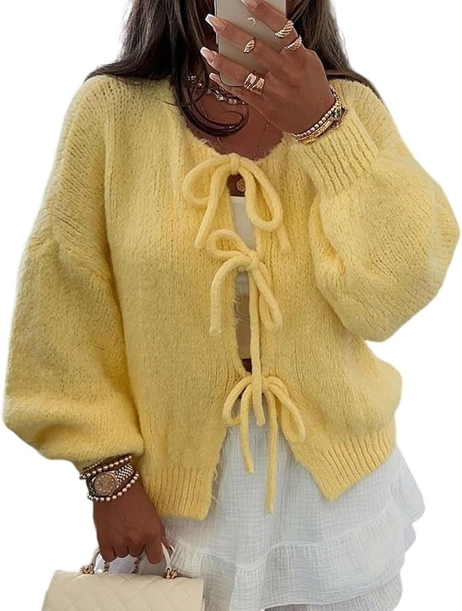 Yimoon Womens Y2K Bow Tie Front Cardigan Sweater Chunky Long Sleeve Open Front Oversized Cardigan... | Amazon (US)