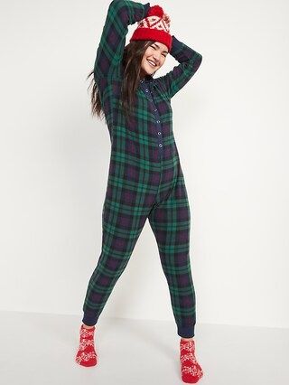 Matching Printed Microfleece Hooded One-Piece Pajamas for Women | Old Navy (US)