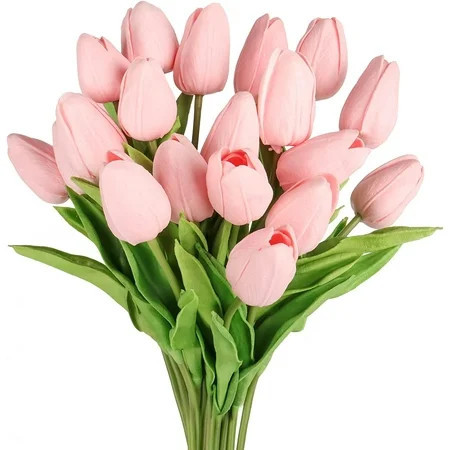Tulips Artificial Flowers 10 pcs Pink Fake Tulip Stems Real Touch PU Tulips for Easter Spring Wedding Bouquet Home Centerpiece Floral Arrangement Table Decor | Walmart (US)