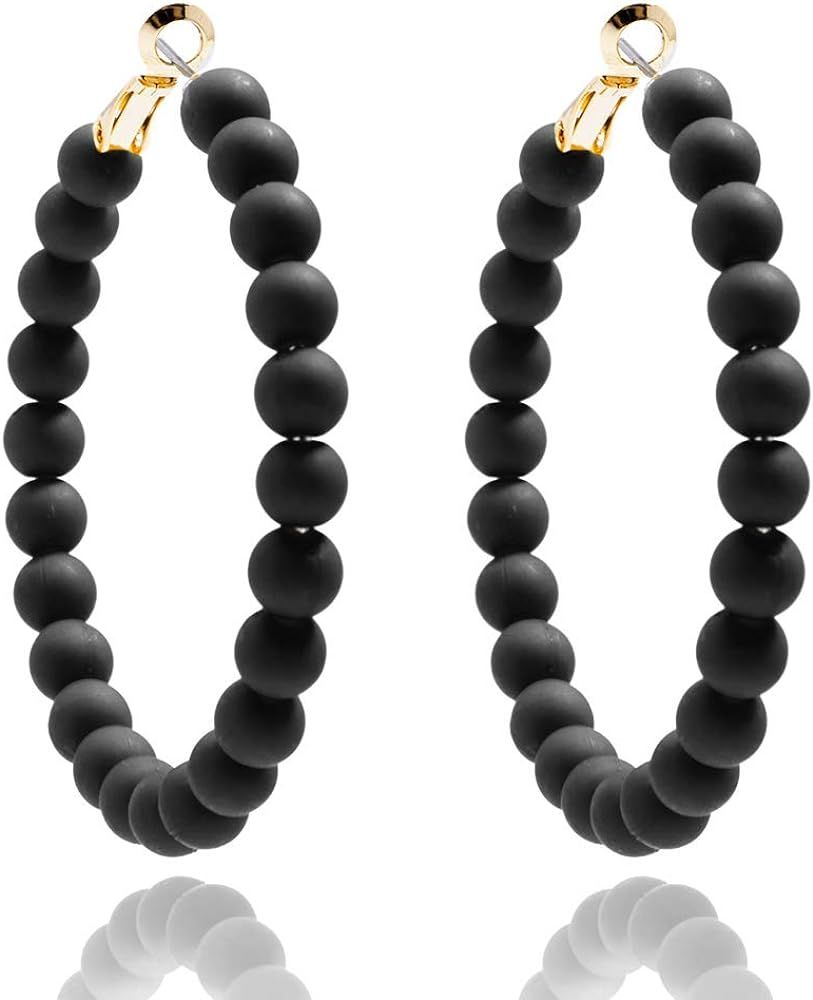 ZENZII Beaded Hoop Earrings Bohemian Circle Round Bead Earrings Chic Dangle Earrings for Women an... | Amazon (US)