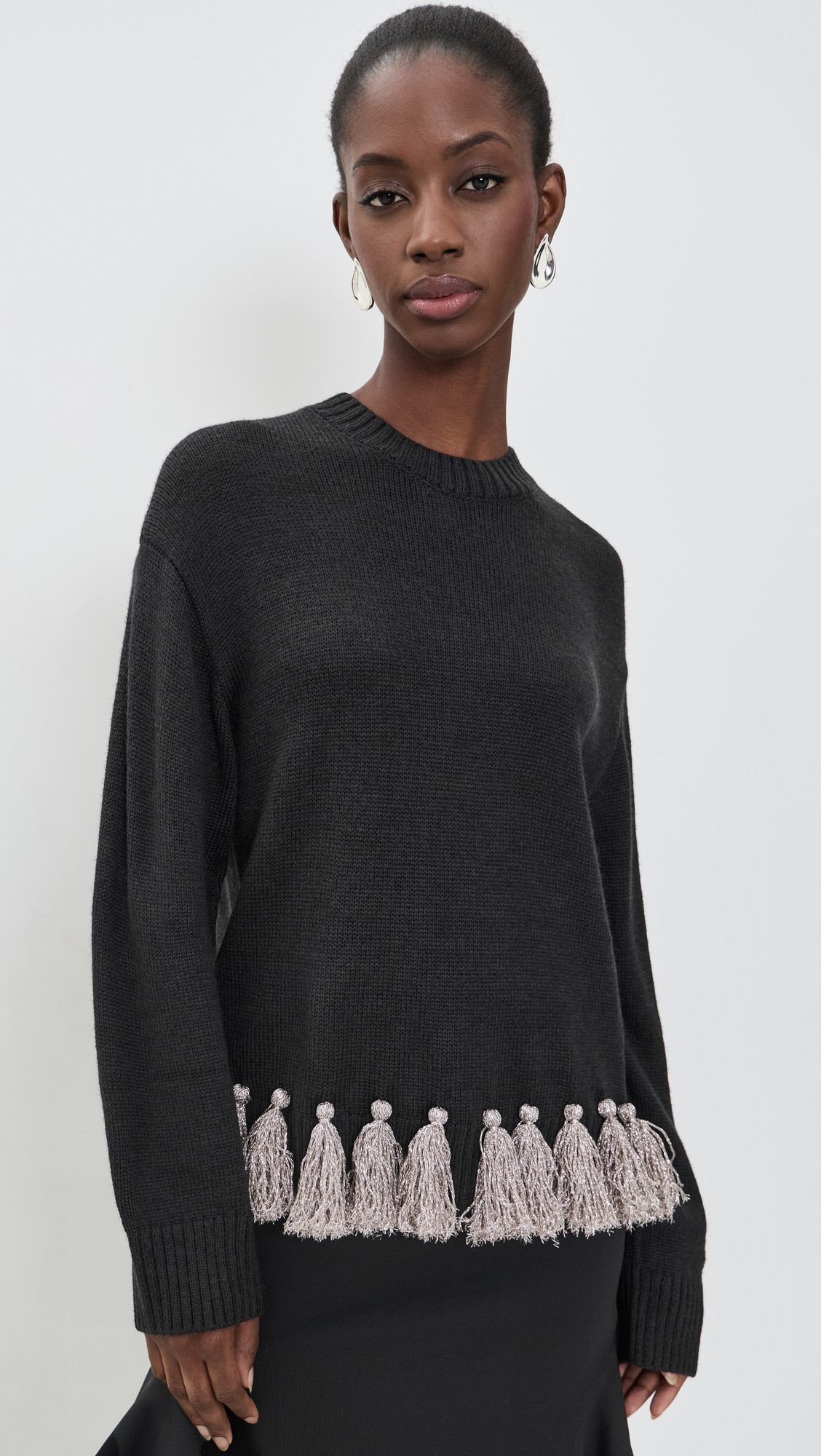 SIMONMILLER Roni Metallic Tassel Sweater Black/Satellite Silver S | Shopbop