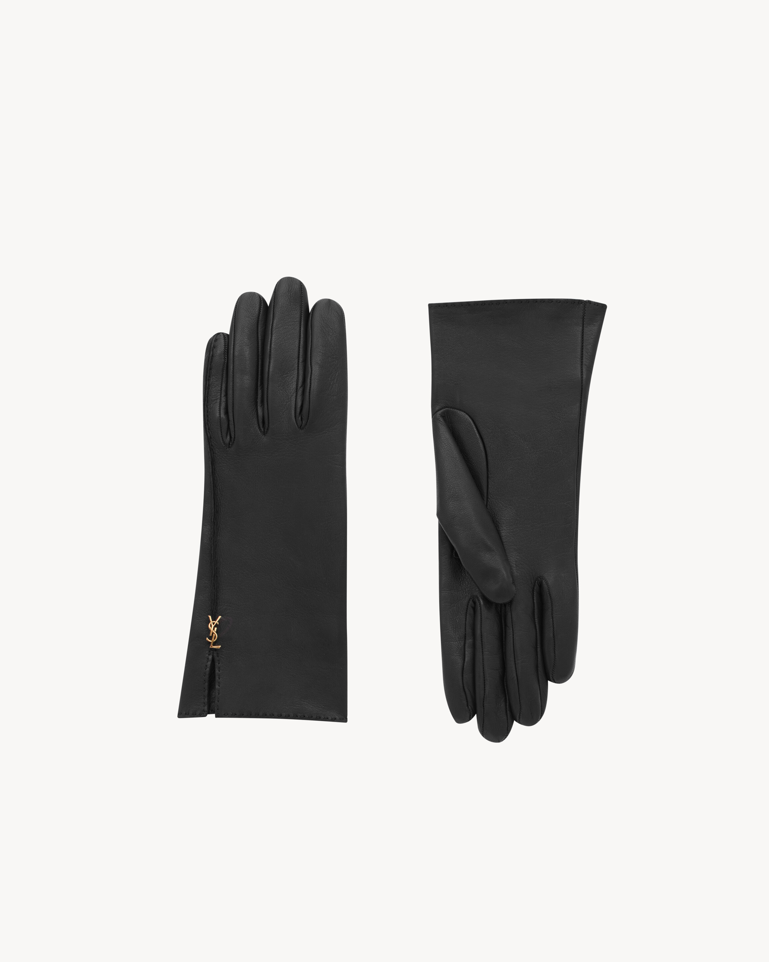 Saint Laurent Cassandre Gloves In Leather - Black - Women - 7.5 | Saint Laurent Inc. (Global)