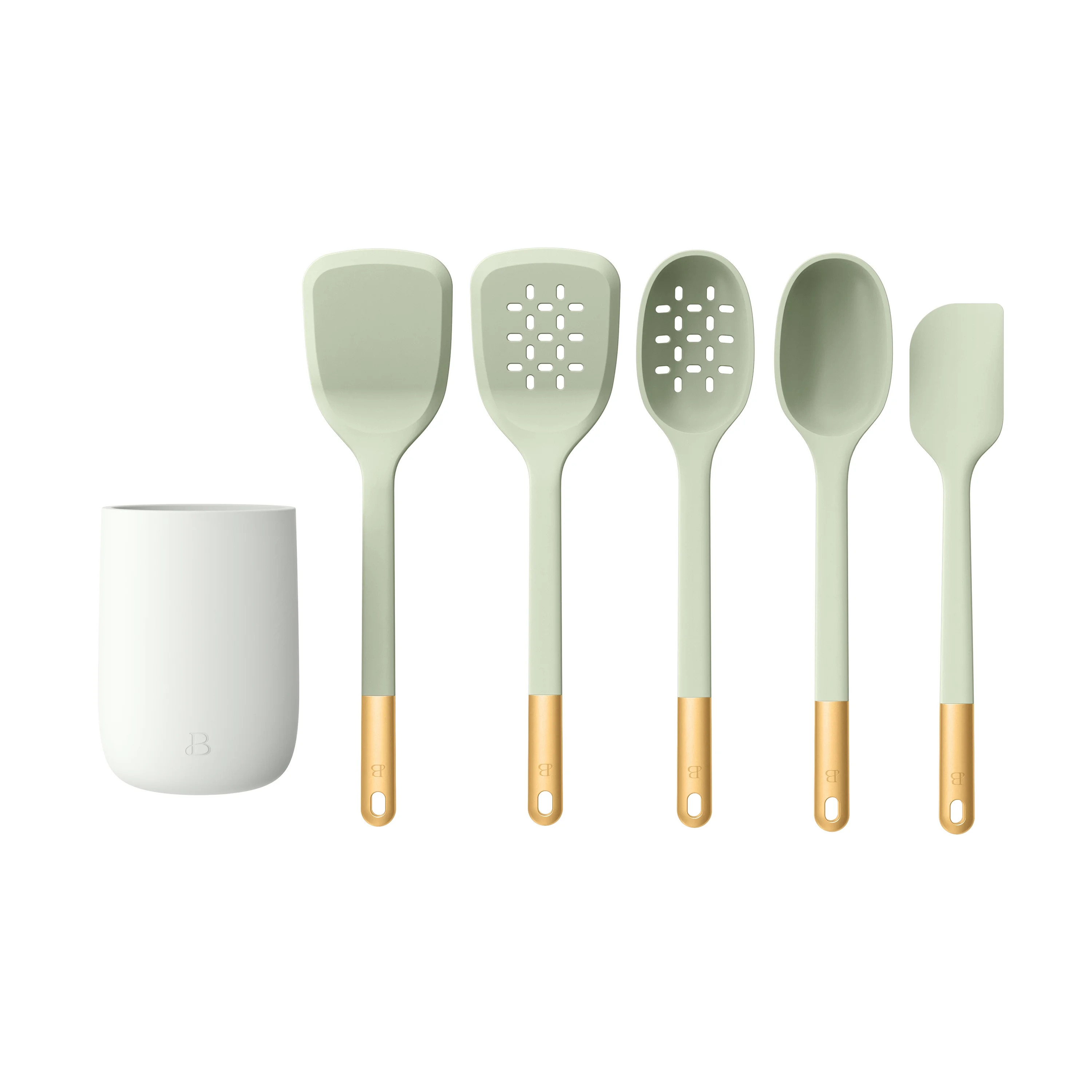Beautiful 6-Piece Silicone Tool Set with Ceramic Crock, Sage Green by Drew Barrymore | Walmart (US)