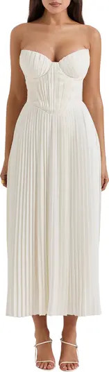 HOUSE OF CB Amorata Strapless Pleated Georgette Cocktail Dress | Nordstrom | Nordstrom