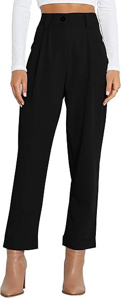 Febriajuce Women's Dress Pants Lightweight High Waist Straight Leg Office Work Pants Casual Trave... | Amazon (US)