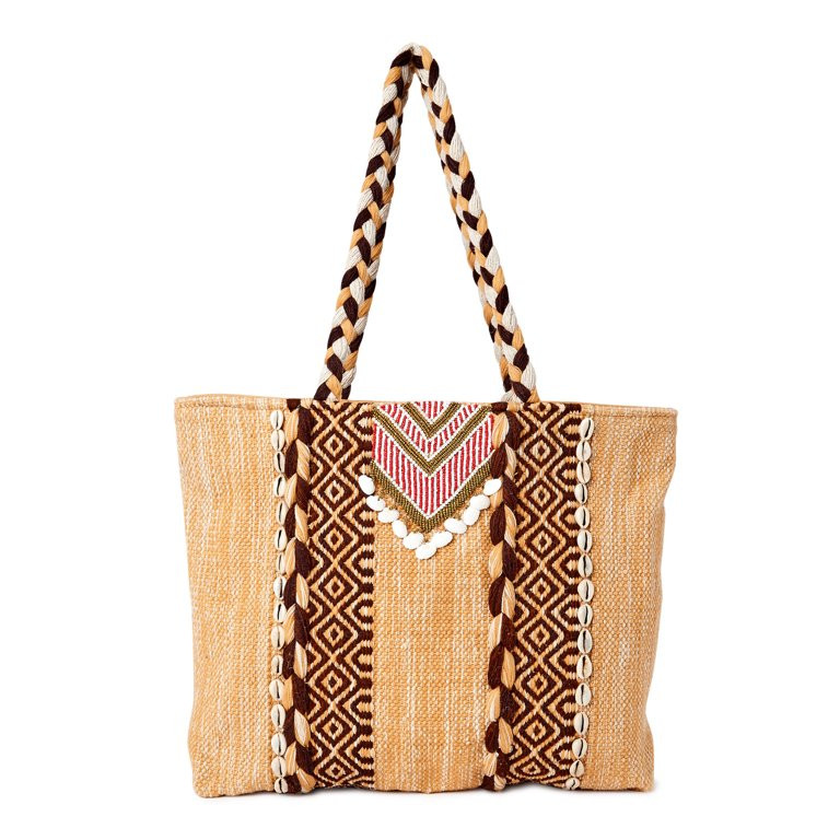 Twig & Arrow Women's Woven Tote Beach Bag with Braided Shoulder Straps | Walmart (US)