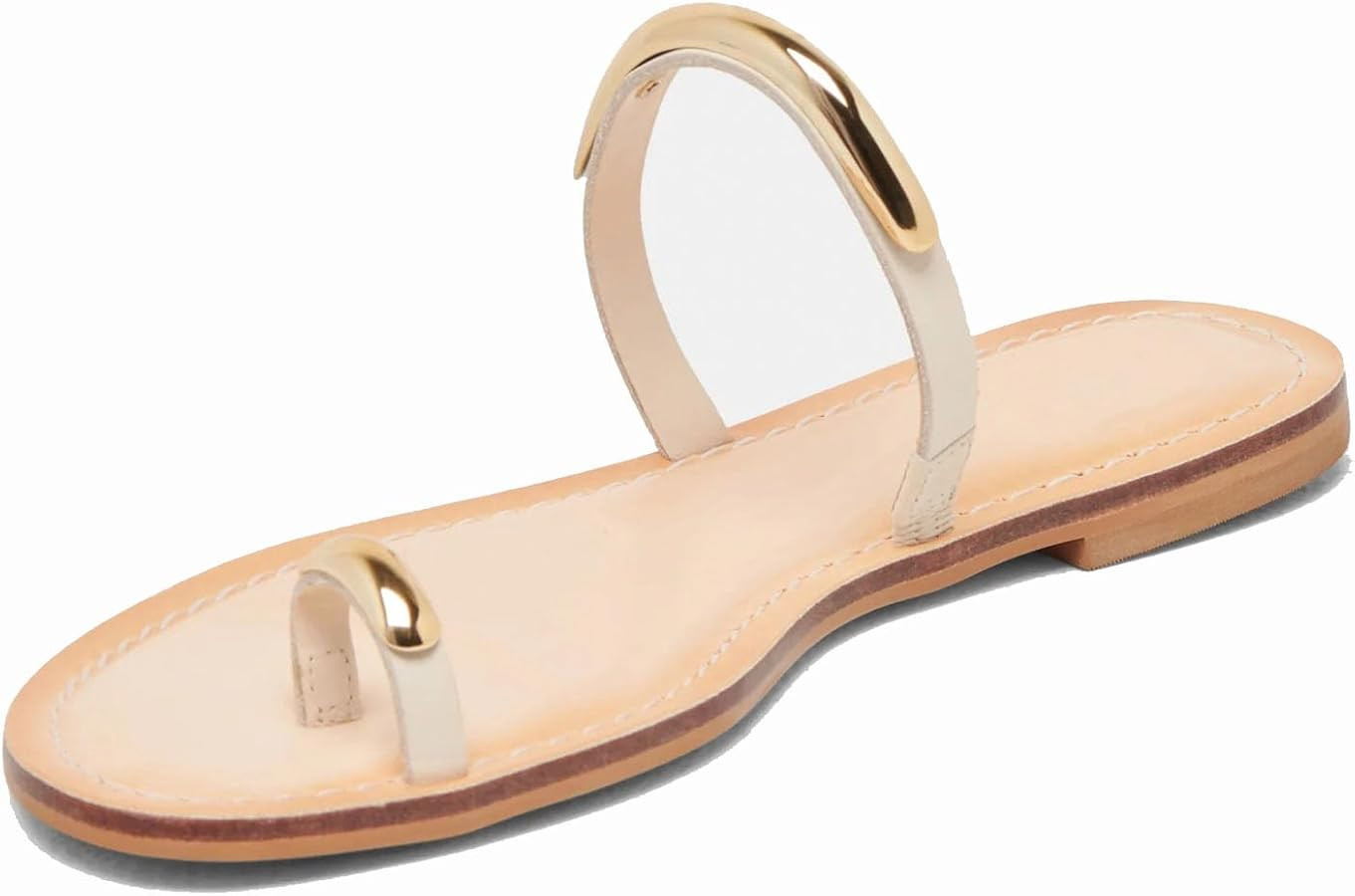 Flat Sandals for Women Metallic Toe Ring Slippers with Strap Comfortable Open Toe Summer Beach Fl... | Amazon (US)