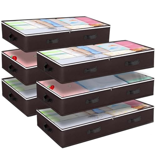Budding Joy 6 Pack 90L Under bed Storage Containers Organizer Large Capacity Underbed Clothes Storage Bins Organization and Storage Bedroom Foldable Storage Bags with Clear Window Brown | Amazon (US)