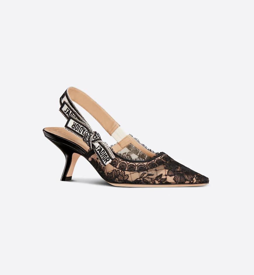 J'Adior Slingback Pump Black Transparent Mesh Embroidered with Dior Roses Motif | DIOR | Dior Couture