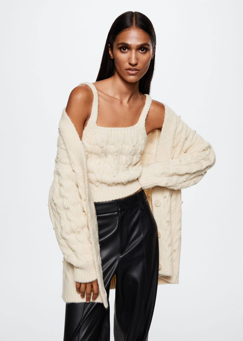 Pearl braided knitted top -  Women | Mango USA | MANGO (US)