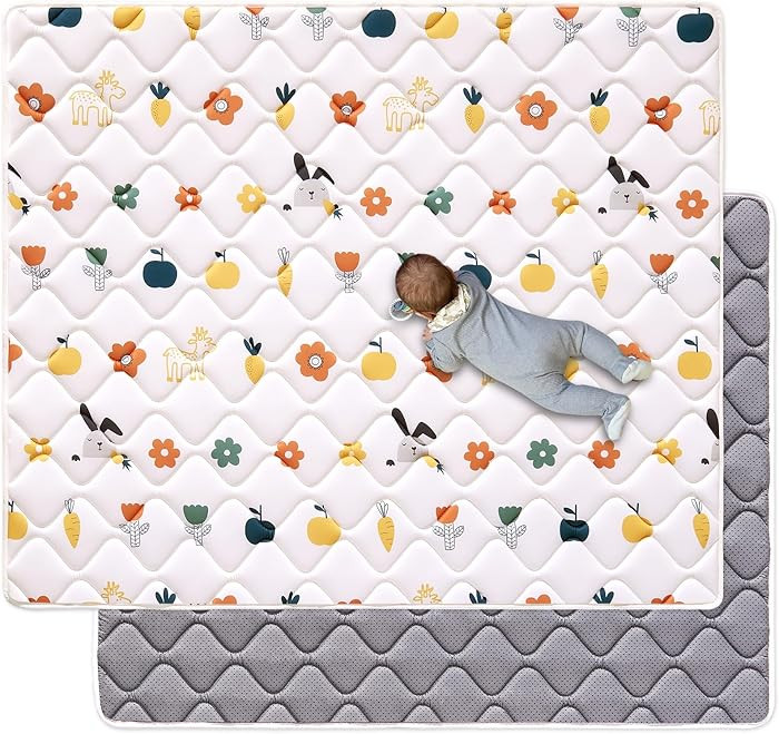 Odorless Premium Foam Baby Play Mat 47" x 47", Soft Microfiber Fabric Crawling Mat for Floor- Com... | Amazon (US)